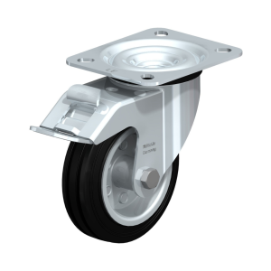 Transporthjul - Drejehjul med bremse - Ø100 mm. (Gummi)