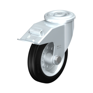 Transporthjul - Drejehjul med bolthul og bremse - Ø150 mm. (Gummi)